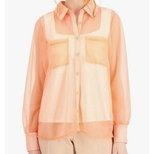 Alfani Women's Sheer Blouse Orange Sierra Sunrise Top Plus Size 2X Disco Summer